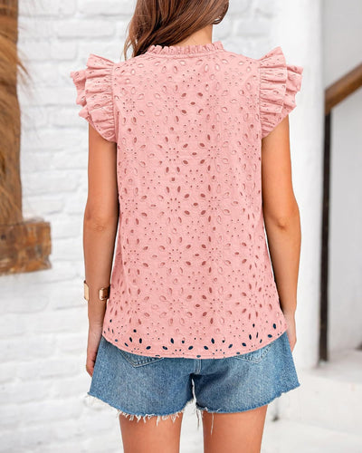 Blusa Casual de Verano con Mangas Voladoras y Bordado Calado para Mujer - Image 19
