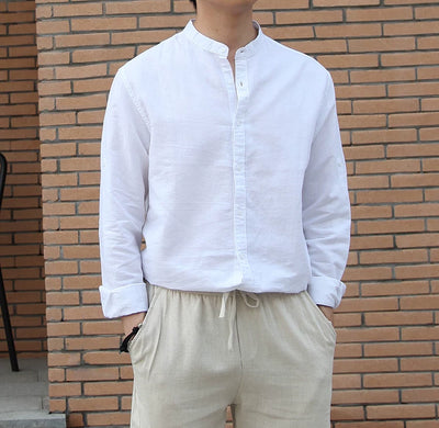 Camisa de Lino Retro con Cuello Mao para Hombre - Image 22