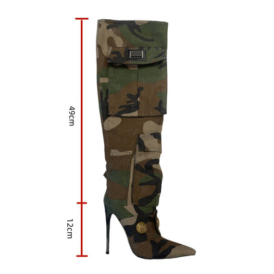 Botas Stiletto Camuflaje Personalizadas Over-the-knee Punta Aguda - Image 12