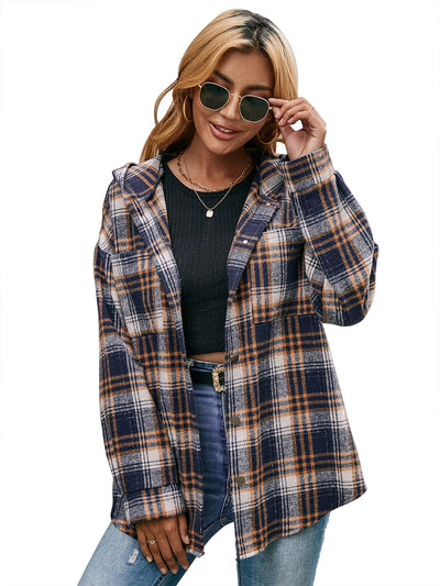 Chaqueta Abierta Casual de Cuadros con Capucha y Manga Larga - Image 19