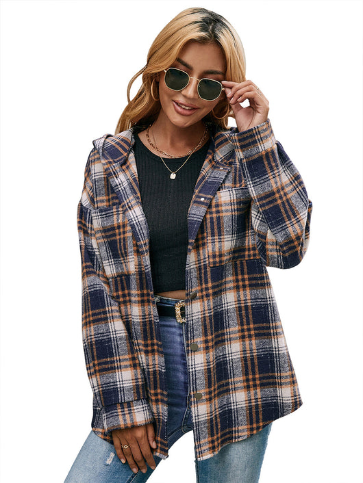 Chaqueta Abierta Casual de Cuadros con Capucha y Manga Larga - Image 19