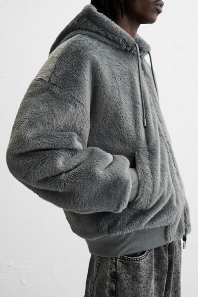 Chaqueta Bomber Reversible con Capucha de Cuero Sintético para Hombre - Image 11