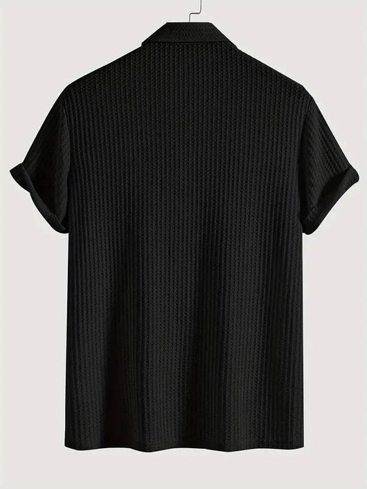 Camisa Casual de Punto Rombo con Solapa - Corte Holgado Manga Corta Hombre - Image 69