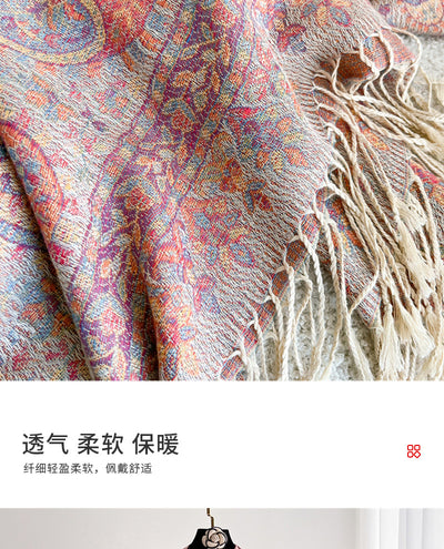 Chal de Lujo Ligero con Jacquard y Borlas de Cachemira - Image 21
