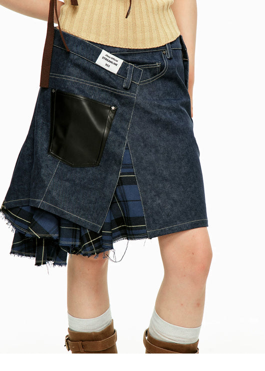 Falda Midi Twill con Flecos y Detalles Combinados - Image 32