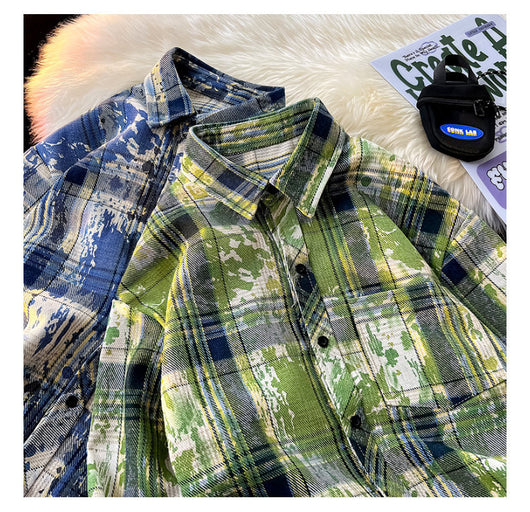 Camisa Holgada Cuadros Degradado con Estampado y Teñido - Image 11