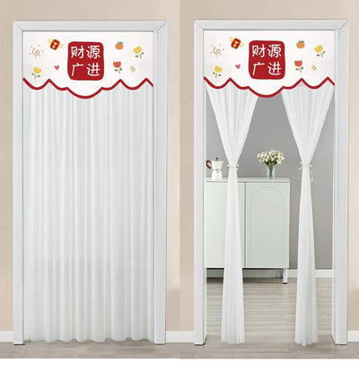 Double-layer blackout doorway curtain with a light blue top featuring a cartoon bear and "LUCK DAY!" text. - Image 48