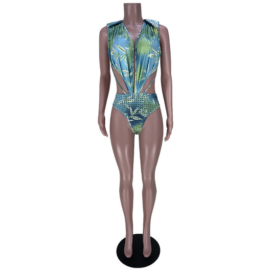 Traje de Baño Dos Piezas con Cardigan Estampado sin Mangas - Image 19