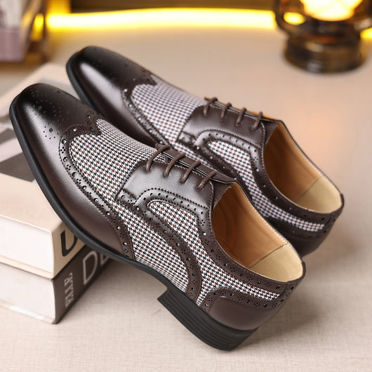 Zapatos Casuales de Cuero con Patrón Pata de Gallo para Hombre - Image 32