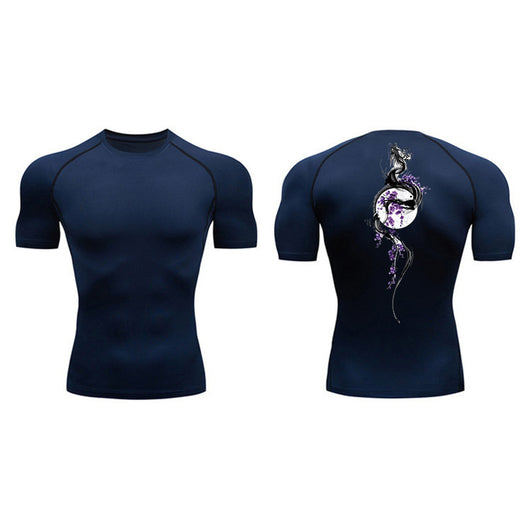 Playera de Compresión Estampado Espada Manga Corta Verano Hombre - Image 58