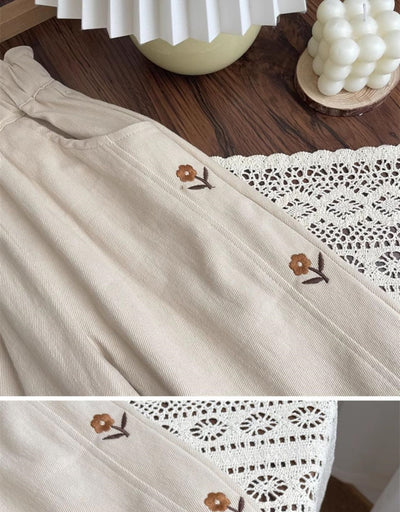 Pantalones Infantiles Cintura Alta con Bordado Floral - Estilo Occidental - Image 11