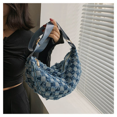 Bolsa de Hombro Underarm Denim con Diseño Cuadrícula Escocesa - Image 16