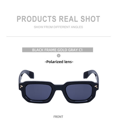 Men's square frame sunglasses with a two-tone brown and black frame, dark green lenses, and tortoise shell temples. - Image 35