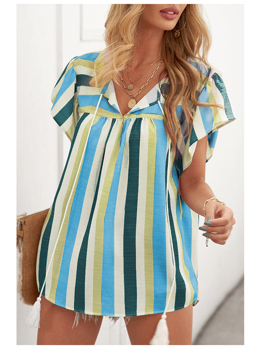 Blusa de Verano con Rayas y Contraste de Colores en Gasa - Image 16