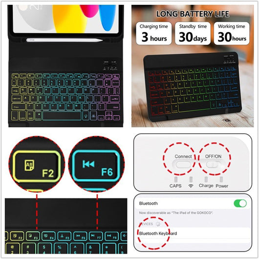 Funda iPad con Teclado Bluetooth Luminoso en Cuero Premium - Image 38