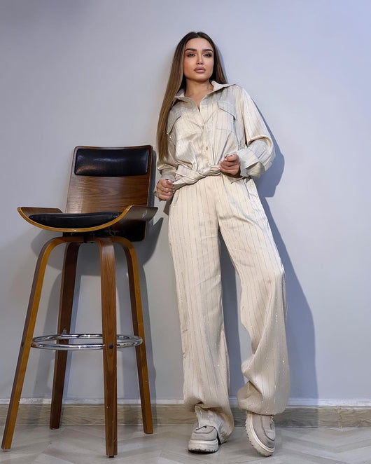 Conjunto Casual de Camisa Rayada y Pantalón Palazzo - Image 20