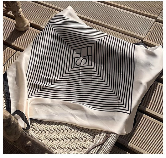 Pañuelo de Seda Cuadrado Rayas Blanco y Negro - Accesorio Versátil para Primavera - Image 55