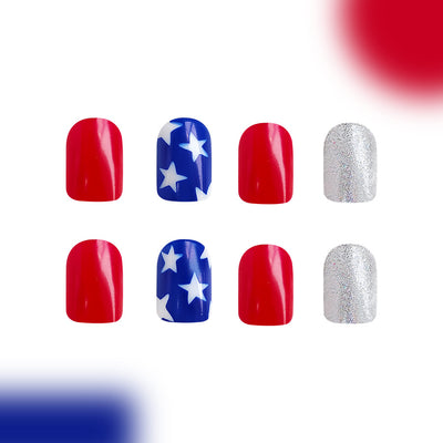Uñas Postizas Brillantes Rojo y Azul Multicolor - Image 9