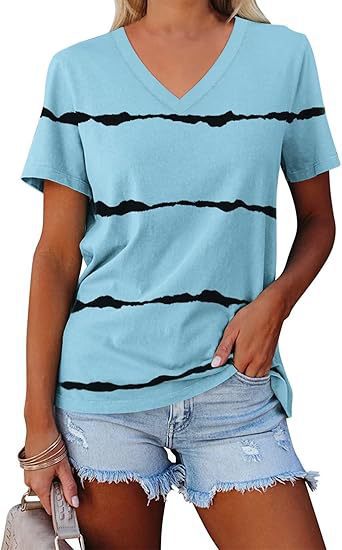 Blusa Casual a Rayas con Cuello en V y Manga Corta - Image 18