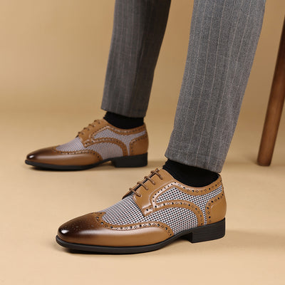 Zapatos Casuales de Cuero con Patrón Pata de Gallo para Hombre - Image 24
