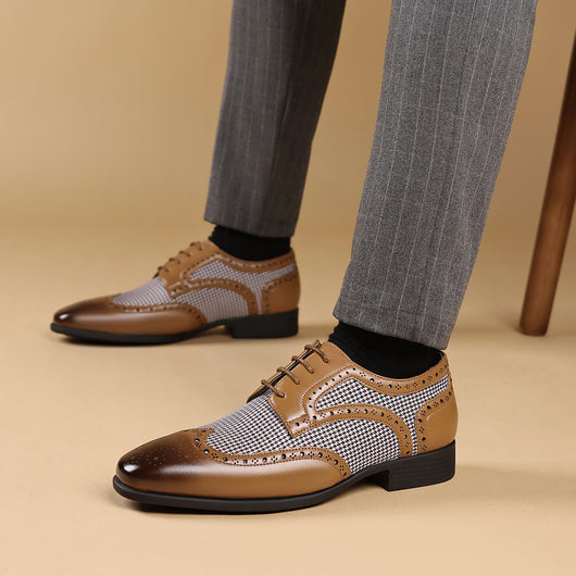 Zapatos Casuales de Cuero con Patrón Pata de Gallo para Hombre - Image 24