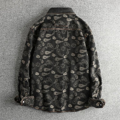Camisa Denim Retro Lujo Suave con Patrón Paisley - Manga Larga Estilo Americano - Image 26