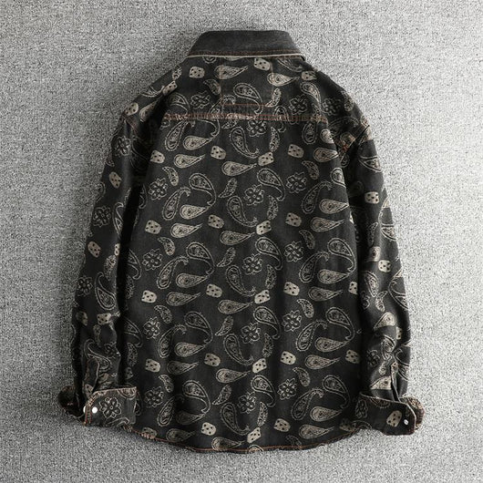 Camisa Denim Retro Lujo Suave con Patrón Paisley - Manga Larga Estilo Americano - Image 26