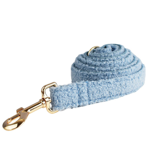 Light blue teddy bear textured dog collar and matching leash set with gold-colored hardware. - Image 29