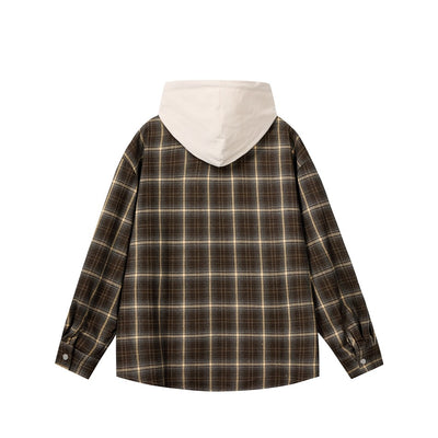 Camisa de Trabajo Cuadros Retro Americana con Capucha para Hombre - Image 26