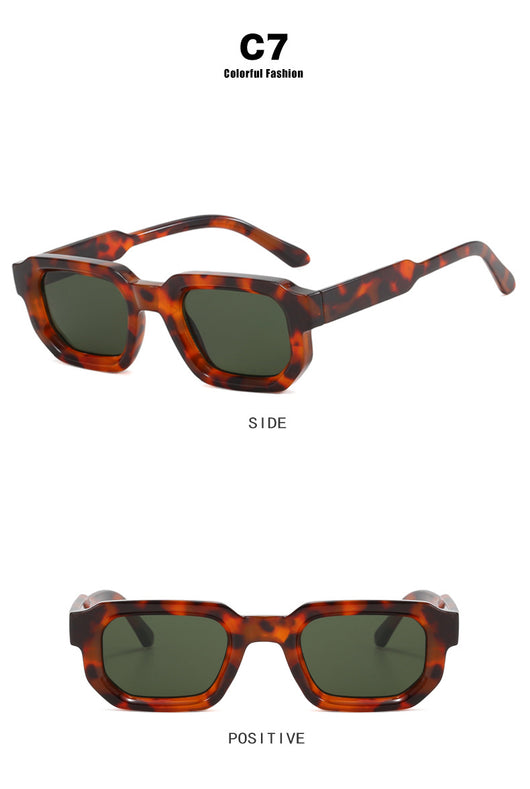 Black square-frame sunglasses with thick, angular frames and dark blue lenses, shown on a white background. - Image 24