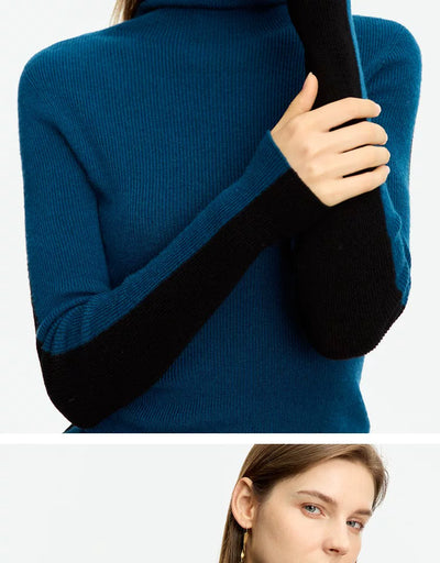 Suéter de Cuello Alto Bicolor en Lana Merino, Ajuste Slim para Mujer - Image 30