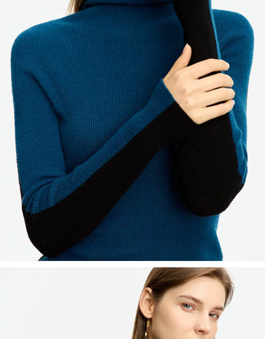Suéter de Cuello Alto Bicolor en Lana Merino, Ajuste Slim para Mujer - Image 30