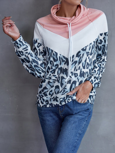 Sudadera con Capucha Patchwork Estampado Leopardo y Contraste de Colores para Mujer - Image 9