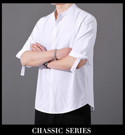 Camisa Hombre Manga Corta Algodón y Lino - Corte Suelto Moderno Talla Grande - Image 11