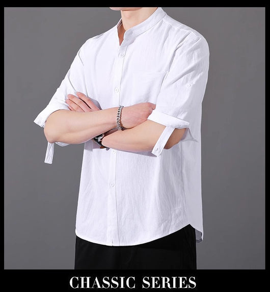 Camisa Hombre Manga Corta Algodón y Lino - Corte Suelto Moderno Talla Grande - Image 11
