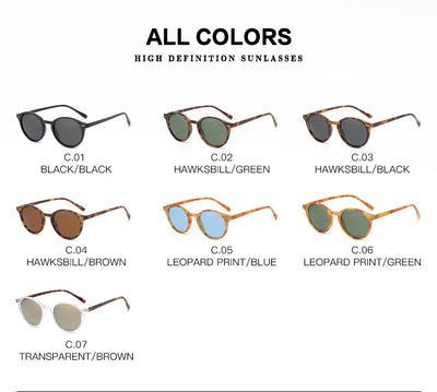 Round black full-rim sunglasses with vibrant blue polarized lenses, ideal for sun protection and fashion. - Image 29
