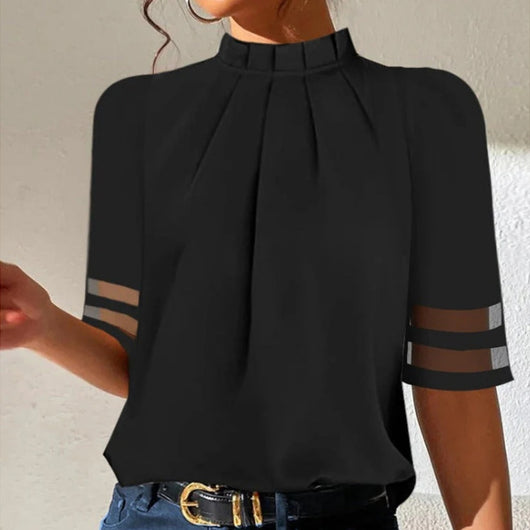 Polera Cuello Alto Plisada Negro - Diseño Minimalista - Image 18