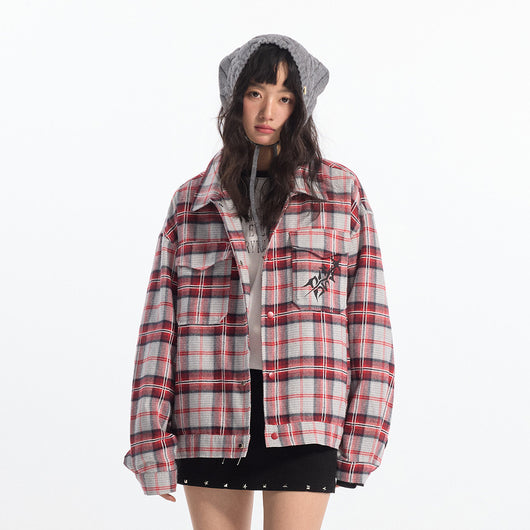 Camisa Tipo Jacket a Cuadros Holgada de Manga Larga Unisex - Image 18
