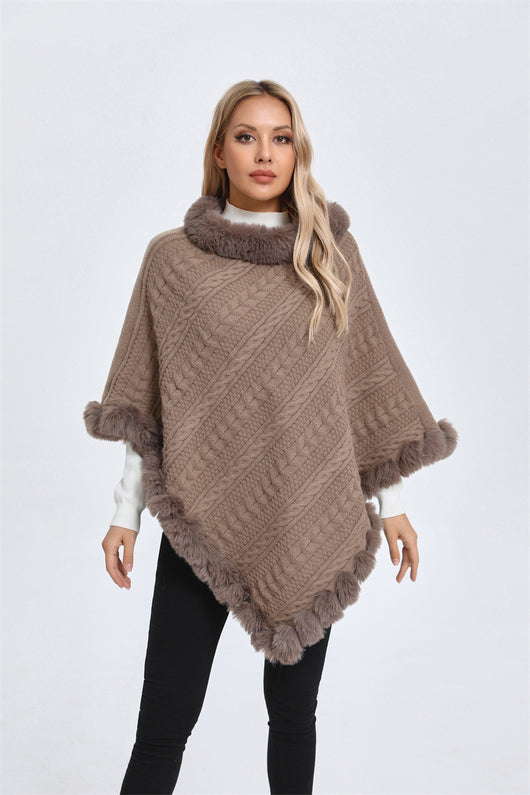 Poncho Tipo Capa de Punto Grueso con Cuello de Pelaje - Image 16
