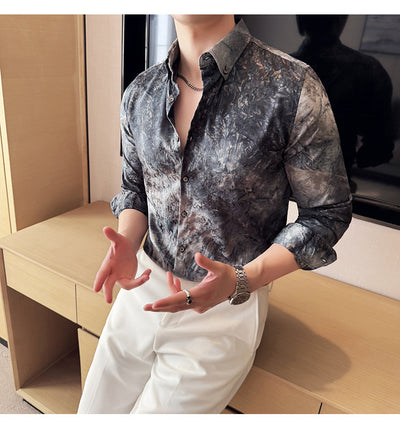 Camisa Tie-Dye Estampada Manga Larga Slim Fit para Hombre - Image 41