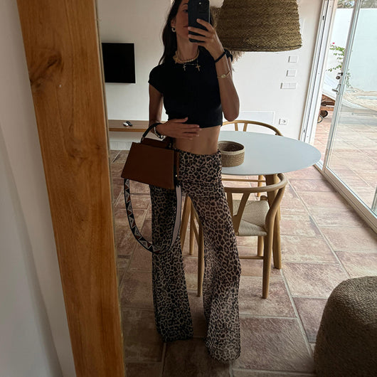 Pantalones Estampado Leopardo y Flores con Malla - Image 12