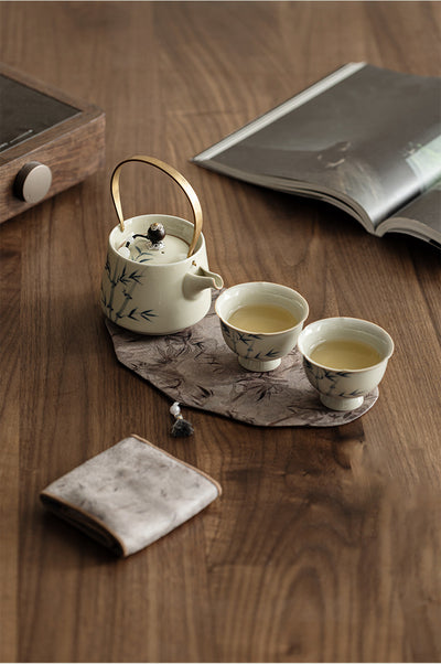 Tetera de Bambú Pintada a Mano con Juego de 2 Tazas - Image 13