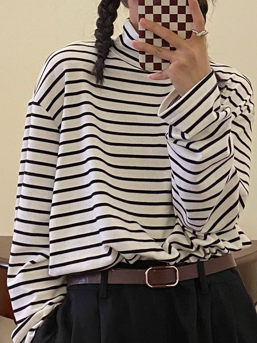 Camiseta Suelta a Rayas de Manga Larga para Mujer - Image 9