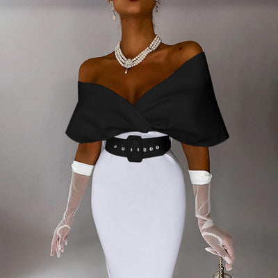 Vestido Ejecutivo Elegante con Hombros Descubiertos y Cinturón Contrastante - Image 10