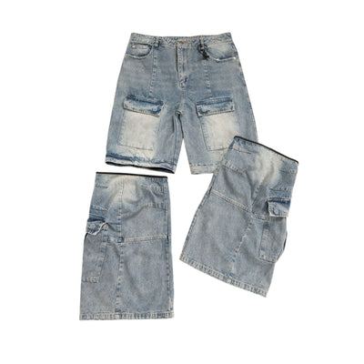 Overol Denim Vintage Desgastado con Bolsillos Múltiples y Doble Uso - Image 43