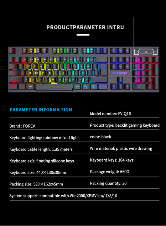 Teclado Retroiluminado 104 Teclas para Gamers con Ratón Portátil - Image 9