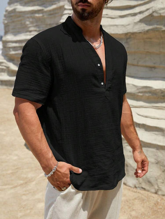 Camisa Casual de Manga Corta con Cuello Parado - Transpirable y Versátil - Image 49