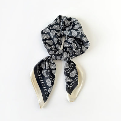 Pañuelo de Seda Estampado Paisley Negro - Cinturón Decorativo y Banda para Cabello - Image 32