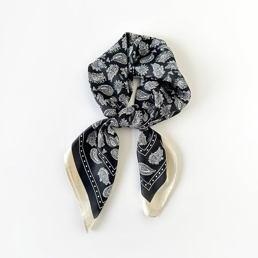 Pañuelo de Seda Estampado Paisley Negro - Cinturón Decorativo y Banda para Cabello - Image 32