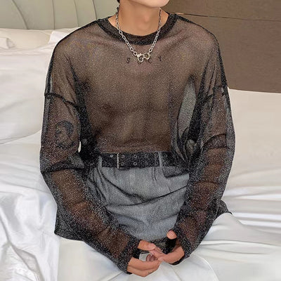 Blusa Mesh Transparente con Hombros Caídos y Mangas Largas - Image 11